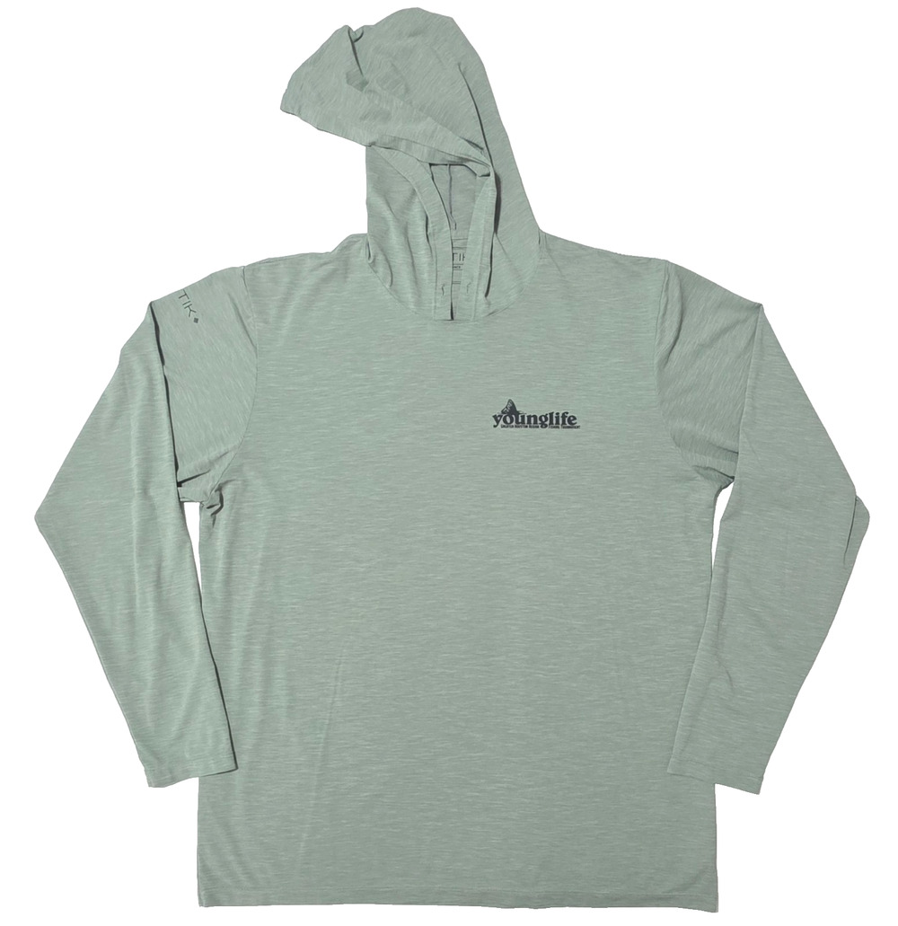 ANETIK Men L Sun Shirt Hoodie UPF 30+ Young Life Fishing Tournament Green Mint